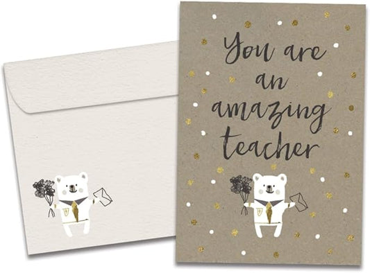 Tree-Free Greetings Teacher Appreciation Cards - Artful Designs - 1 Card + Matching Envelopes - Made in USA - 100% Recycled Paper - 5"x7" - Heartfelt, For Teacher, An Amazing Teacher (GO64417)