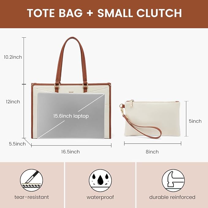 LOVEVOOK Laptop Bag for Women, 15.6 inch Laptop Tote Work Bag Cancas Casual Handbag for Travel Lightweight Shoulder Bag,Brown Beige