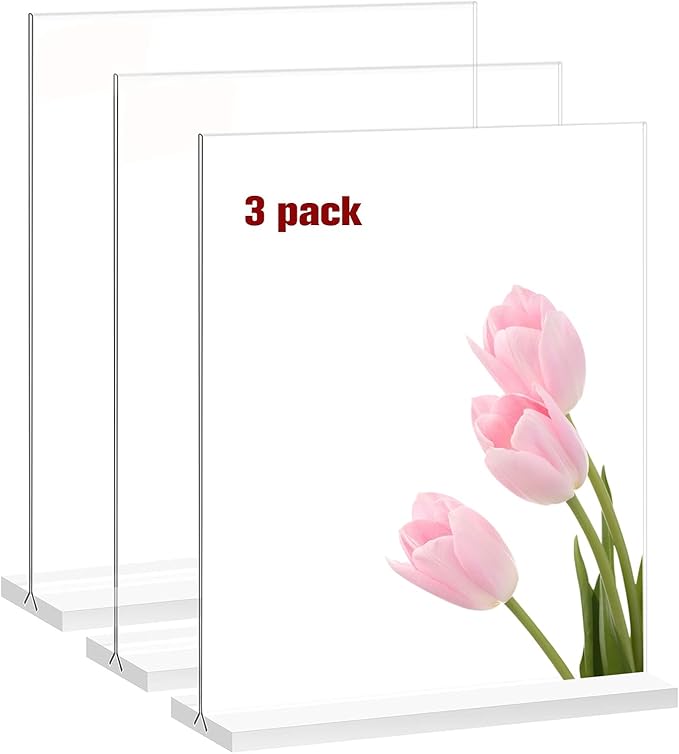 Clear Acrylic Sign Holder 8.5 x 11 - Perfect for Stores, Restaurants, and Offices - Set of 3 T Shape Plastic Sign Frames