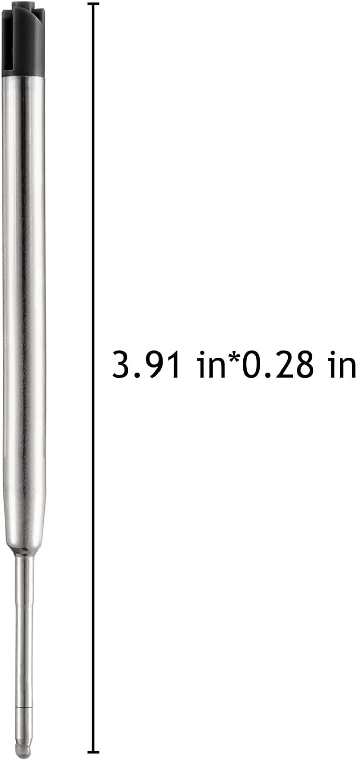 HeTaoCat Black Ink Refill Pack of 5, Replaceable Ballpoint Pen Refills, Medium Point Metal Refil (Black)