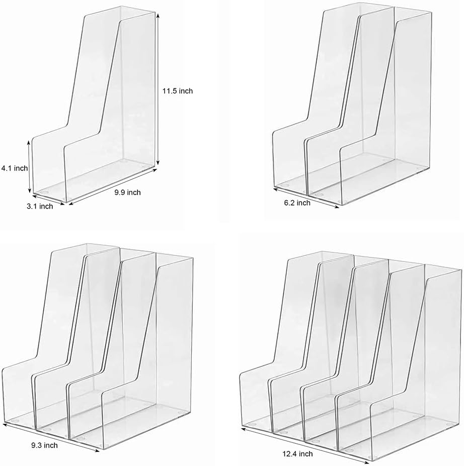 Vertical File Holder, 4 pack Clear Plastic Document Organizer and Clear Magazine Organizer, Multi-purpose Document Organizer for Home Office