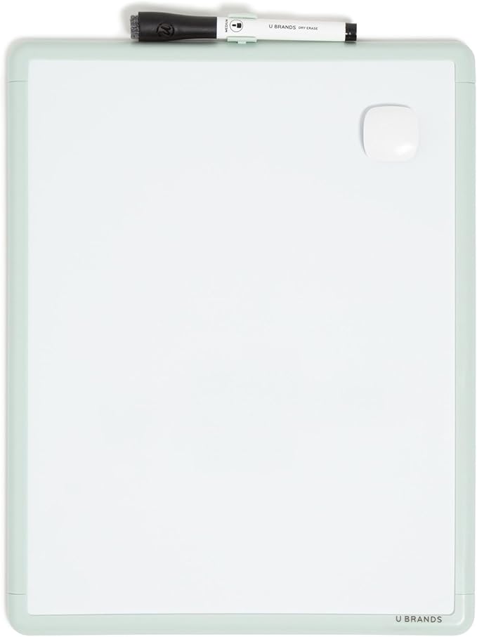 U Brands Contempo Magnetic Dry Erase Board, 11”x14”, Sage Green Modern Frame, Includes Magnet and Marker