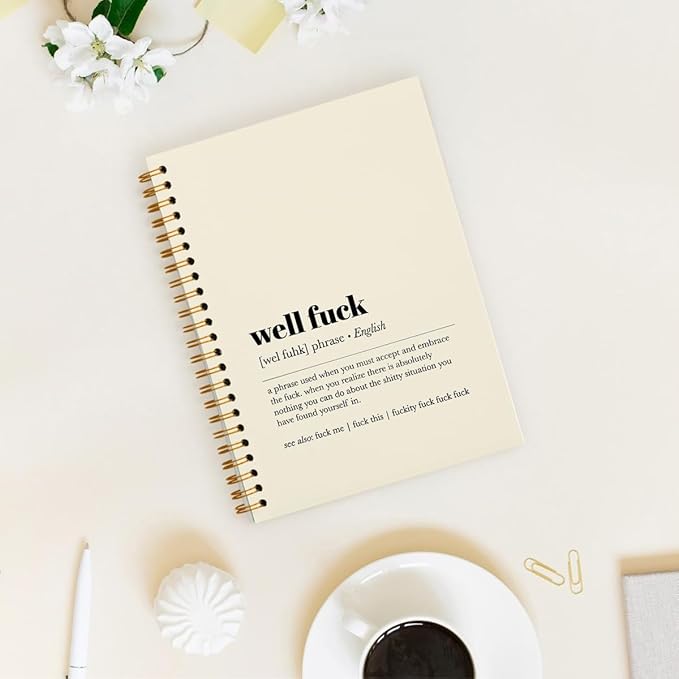 Tizzer Funny Well F Definition Lined Hardcover College Ruled Spiral Notebook Journal for Work Notes Journaling 5.5×8.3 Inch,Sympathy Gifts for Bad Day,Loss Job,Pet Loss,Breakups,Condolence (Beige)