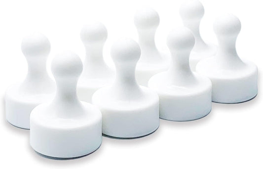 GLASSBOARD STUDIO Powerful Neodymium Magnets, Pawn-Shaped - Strong Fridge/Refrigerator and Whiteboard Magnet, Ideal for Office, Kitchen, Crafts - Rare Earth, Heavy Duty (8, White)
