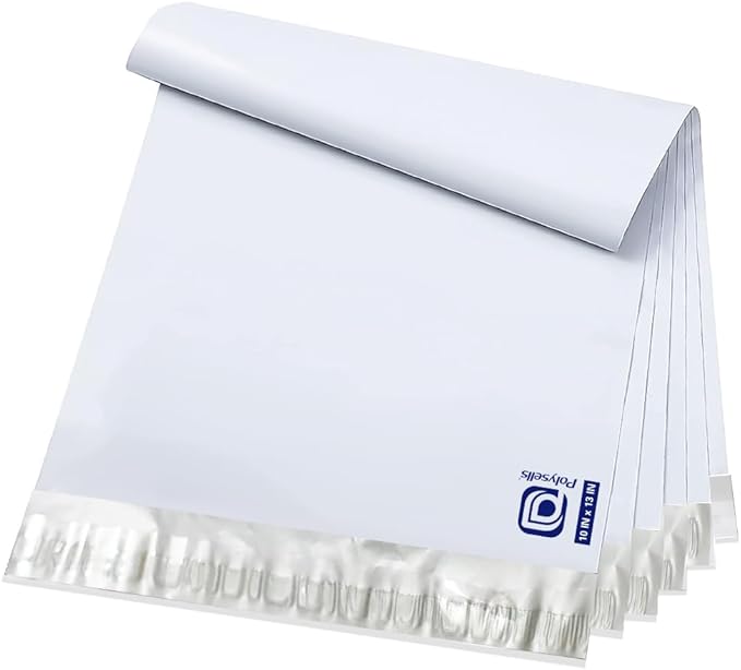 POLYSELLS 1000 pcs 10x13 Inches White x Silver Poly Mailers Shipping Envelopes, Strong Adhesive Sealing, Waterproof, and Tear-resistant Postal Mailing Bags for Clothing, Books, and Accessories