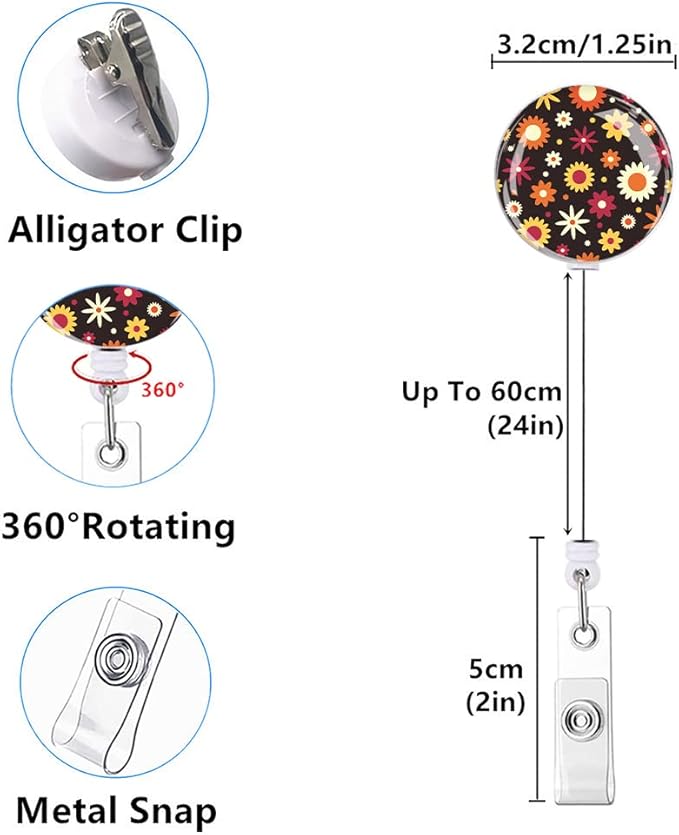 Retractable ID Badge Holder Nurse Badge Reels with Clip Name Card Holders for Office Worker Doctor Nurse (3Pack Beatiful Daisy Flowers)