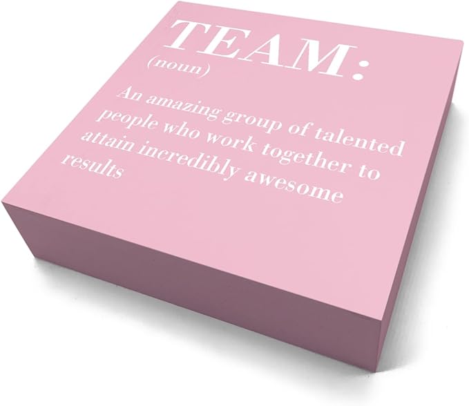 Inspirational Team Noun Office Decor Desk Decor Wooden Box Sign Rustic Pink Wood Block Plaque Box Sign for Home Office Desk Shelf Table Decoration Coworker Gift Team Definition Teamwork Sign