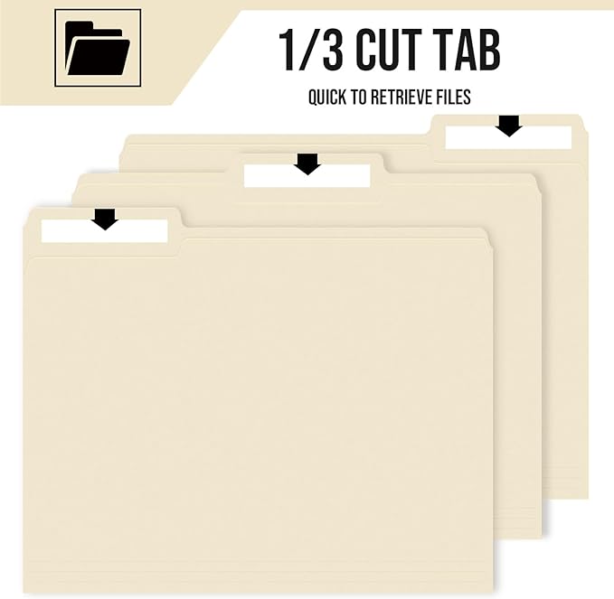 File Folders,IntoJoy 120 Pack Colored File Folder Letter Size, 1/3 Cut Tab Filing Folders for Office School Business File Document Organization,Manila