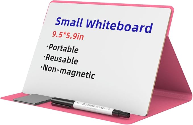 Small Dry Erase Board with Stand for Desk, Portable Reusable Desktop Notepad, 9.5 * 6.6in Memo White Board,Office Home Supplies Desk Accessories MH770 (Rose)