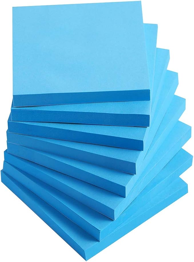 Vanpad Sticky Notes 3x3 Inches,Bright Blue Self-Stick Pads, Easy to Post for Home, Office, Notebook, 8 Pads/Pack