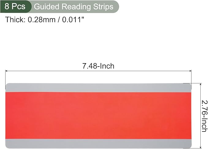 YOKIVE 8 Pcs Guided Reading Strips, Book Highlighter Strips Reading Tracker Bookmark Teacher Supply, Great for Classroom (Red Transparent, 7.48"x2.76")