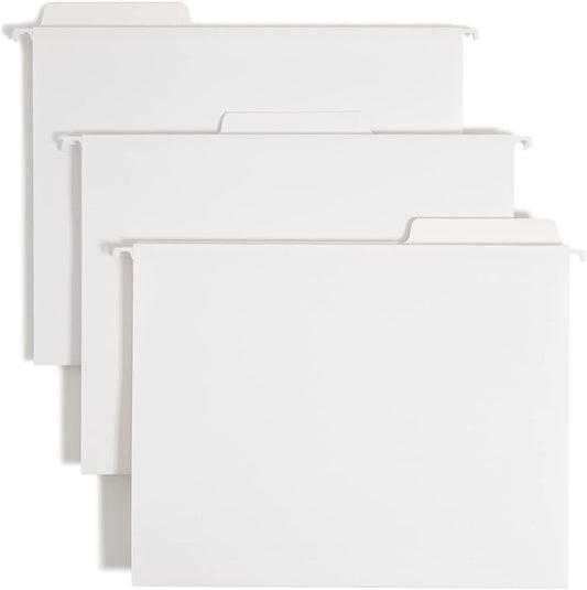 Smead FasTab Hanging File Folder, 1/3-Cut Built-in Tab, Letter Size, White, 20 per Box (64002)