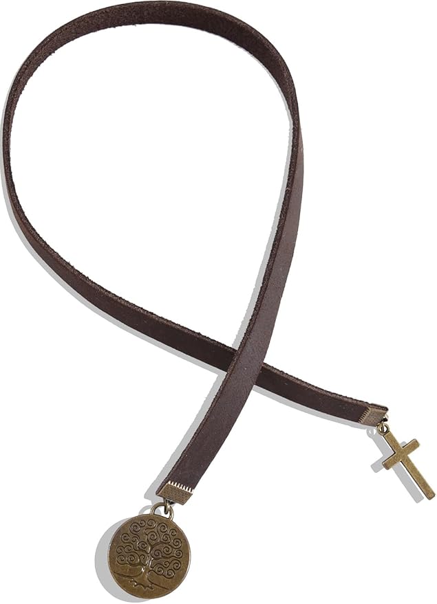 Bookmarks, Handmade Retro Cross Tree of Life Bible Bookmark with Long Leather Straps, Christian Saint Book Mark, Ideal Catholic Gift (Style 11)