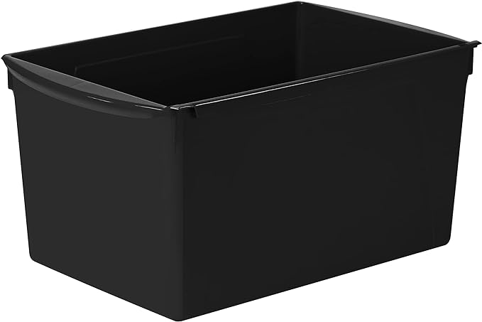 Storex Extra-Large Book Bin, Interlocking Plastic Organizer for Home, Office and Classroom, Black, 1-Pack (71130A06C)