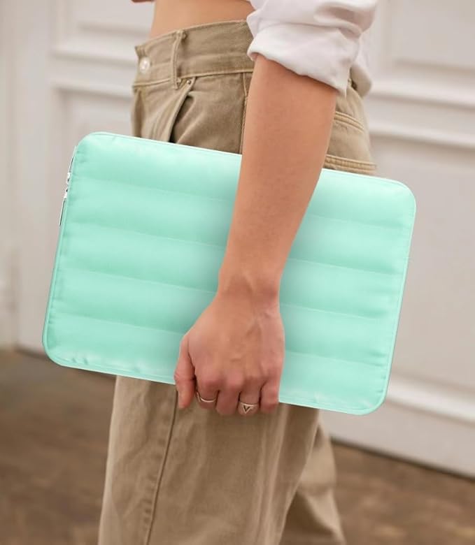 LS-M Puffy 13-14 Inch Laptop Sleeve Case for Women Men Cute Carrying Cover Compatible with MacBook Air M2, MacBook Pro 14 Protective Portable Case (Mint Green, 13-14inch)