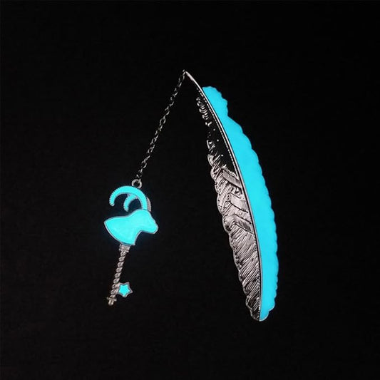 Zodiac Feather Bookmark Gifts for Women Men, Cool Metal Bookmark Glow in The Dark Capricorn Bookmark, Luminous Star Sign Constellation Horoscope Bookmark Gifts