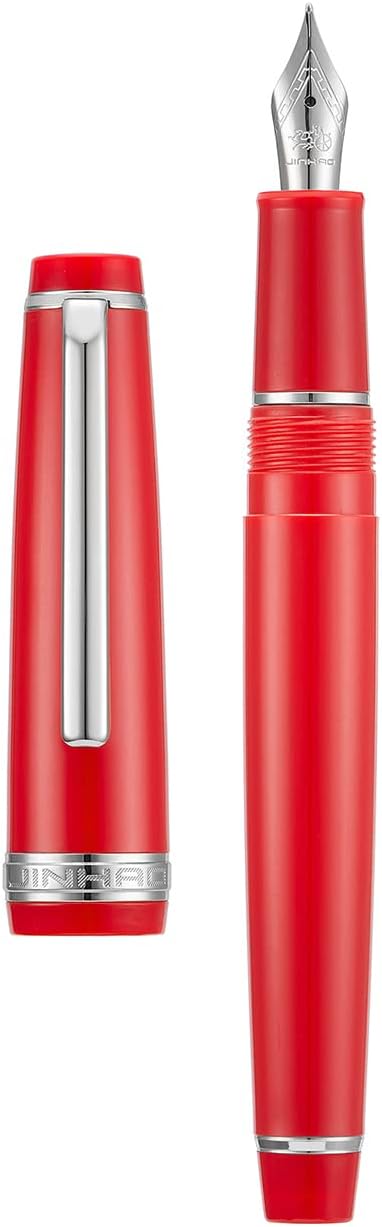 Jinhao 82 Red Acrylic Fountain Pen, Iridium Extra Fine Nib Classic Design Smooth Writing Pen with Ink Converter (Silver Trim)