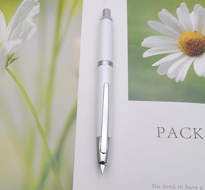 JINHAO 10 Press Fountain Pen, Retractable Metal Pen with Ink Converter (F Nib 0.5mm, Pearl White)
