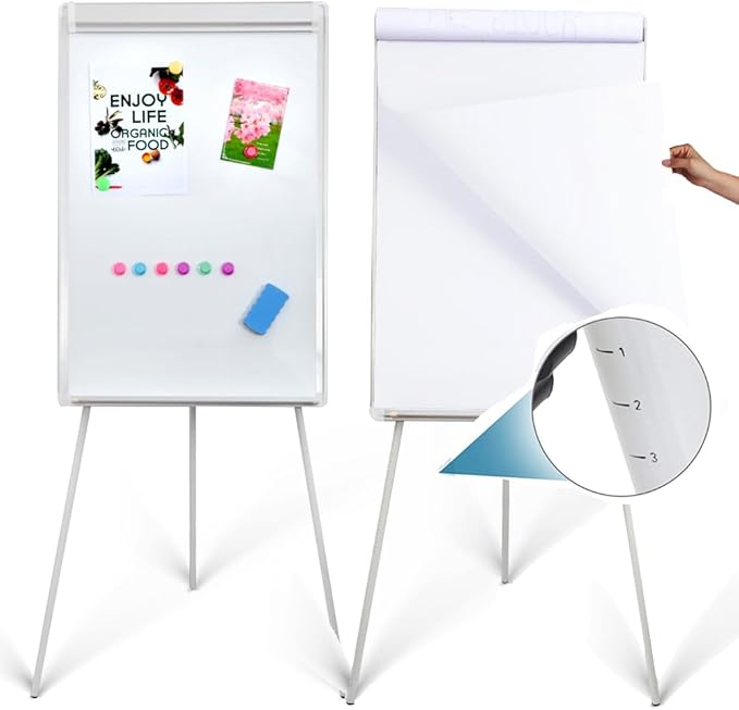 2 Pack Magnetic Whiteboard Easel 24" x 36"|Height Adjustable Dry Erase Board Tripod Office Presentation Board w/Flipchart Pad, Magnets & Eraser, White