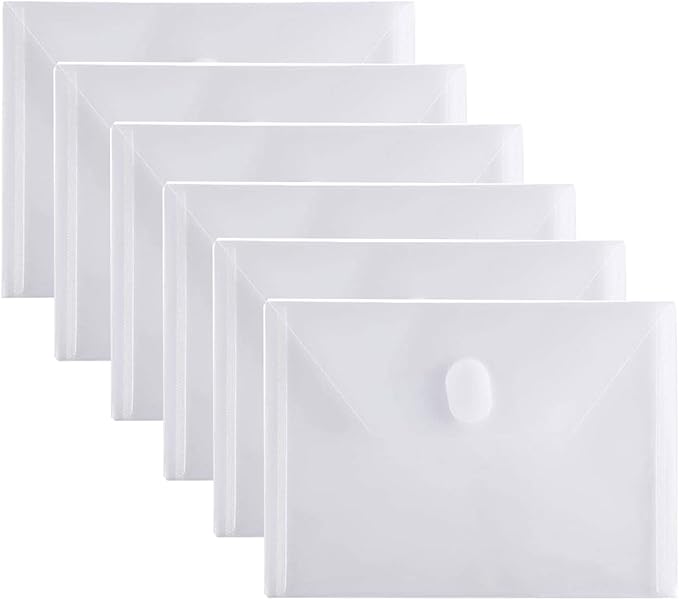 5x7 Small Plastic Envelopes Receipt Check Storage File Holder Case 6 Pack Hook & Loop Closure (Clear-6 Pack)