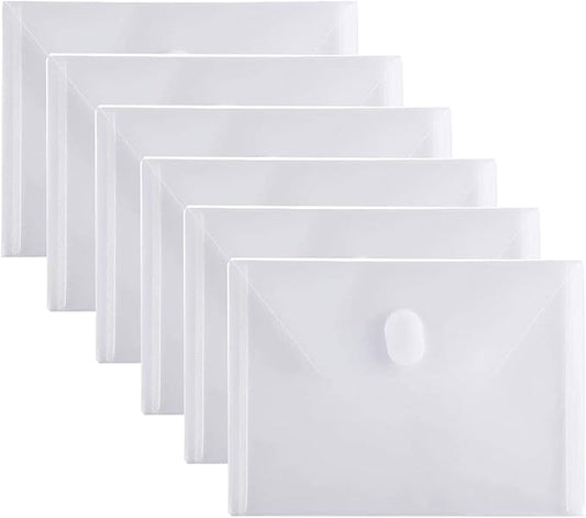 5x7 Small Plastic Envelopes Receipt Check Storage File Holder Case 6 Pack Hook & Loop Closure (Clear-6 Pack)