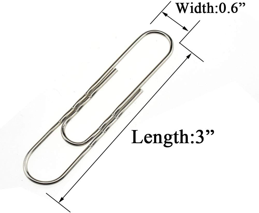 HAHIYO Paperclips Nonskid New Upgrade No Paper Scratch Large 3” Length Paper Clips with Curve Non Skid Heavy Duty Tight Grip Thick Rust Proof Reusable Metal Bright Silver for Home Office 30 Pack