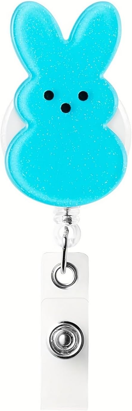 Cute Badge Holder Easter Badge Reel Blue Retractable Badge Reel Funny Bunny Nursing Alligator Clip Rabbit ID Name Badge Holder for Office Doctor Student Party Supplies Gift