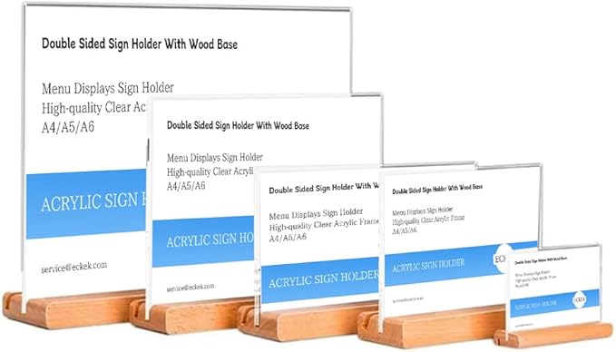 Acrylic Sign Holder A4/A5/A6 Menu Displays Double Sided, Wood Base Table Top Sign Stand (Horizontal A4 297×210mm/11.69×8.27 inches)
