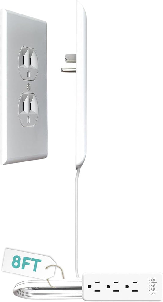 Sleek Socket Original & Patented Ultra-Thin Outlet Concealer with Cord Concealer Kit, Flat Extension Cord with Multi Outlets Power Strip, Ideal for Home Improvement, Hide Bulky and Messy Cords