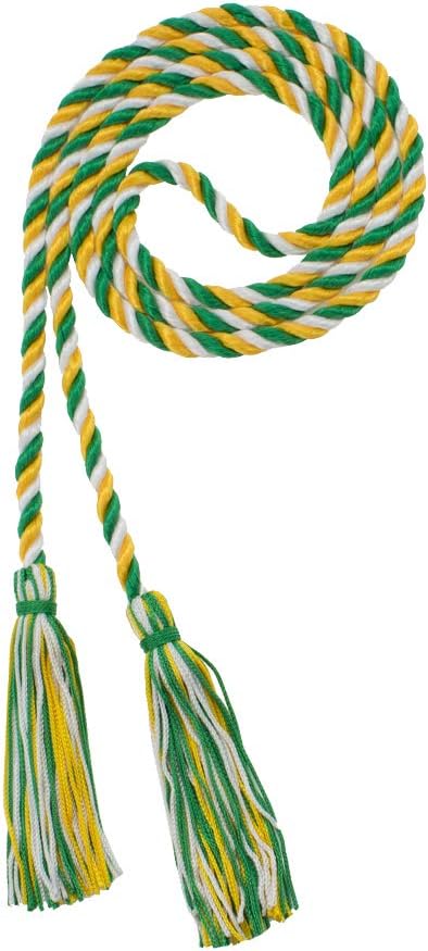 Tassel Depot Graduation Honor Cord - Kelly/Gold/White - Every School Color Available - Made in USA