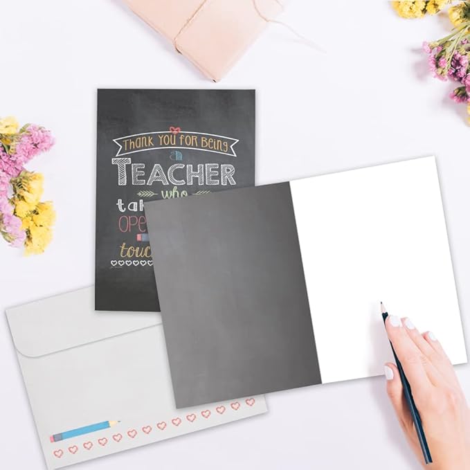 Tree-Free Greetings Teacher Appreciation Cards - Artful Designs - 2 Cards + Matching Envelopes - Made in USA - 100% Recycled Paper - 5"x7" - Lighthearted, For Teacher, Teacher Mind and Heart (GT64455)