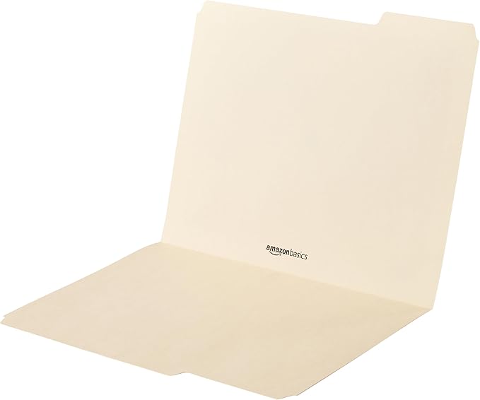 Amazon Basics 1/3-Cut Tab, Assorted Positions File Folders, Letter Size, Manila - Pack of 100
