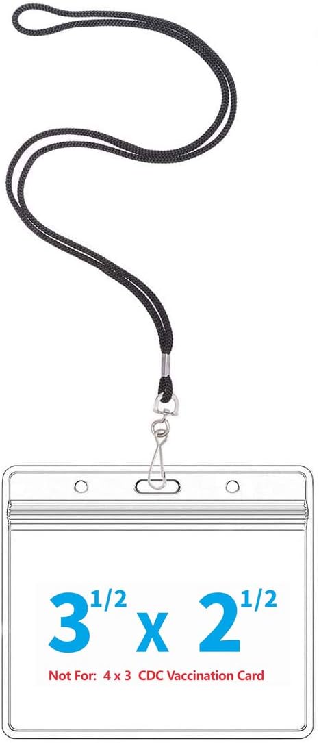 Extra Thick Horizontal ID Card Name Tag Badge Holder with Waterproof Type Resealable Zip (Holders with lanyards, 10Packs)