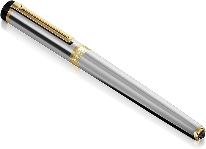 Dryden Designs Fountain Pen Medium Nib Gift Pouch - with 24 Ink Cartridges - MCM (Metallic Silver)