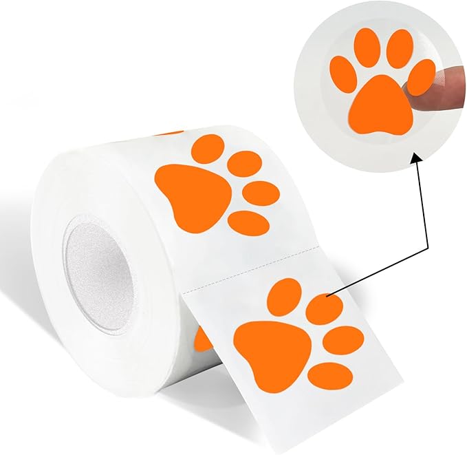 Paw Print Stickers,1.5" Clear Round Bear Paw Print Stickers Dog Puppy Paw Stickers Bear Paw Stickers with Perforation Line (500 PCS,Orange)