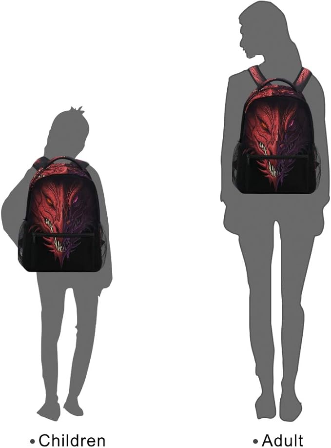 Blueangle Angry Red Dragon Head Print Travel Backpack for School Water Resistant Bookbag