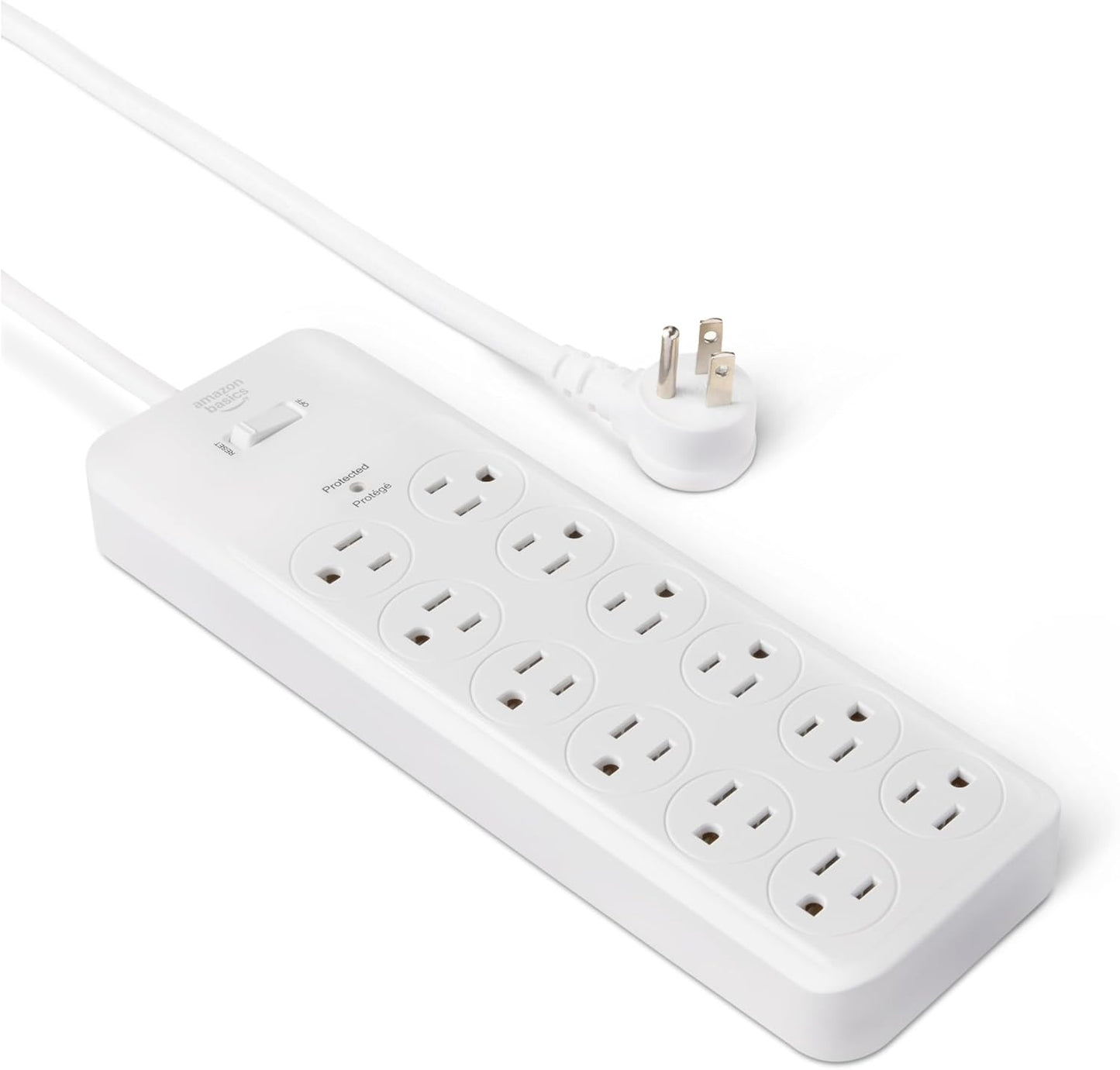 Amazon Basics Surge Protector Power Strip, 12-Outlet, 4000 Joules, 8ft Extension Cord, Rectangle, for Home, Office, Gaming Room, White