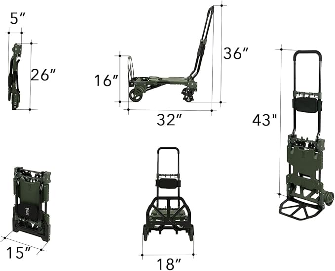 DOD Camp Barrow – Folding Hand Truck Dolly - Upto 260 lbs Capacity Handtruck - Adjustable Luggage Cart - Collapsible Cart - Foldable Cart with Wheels for Camping, Travel, Picnic