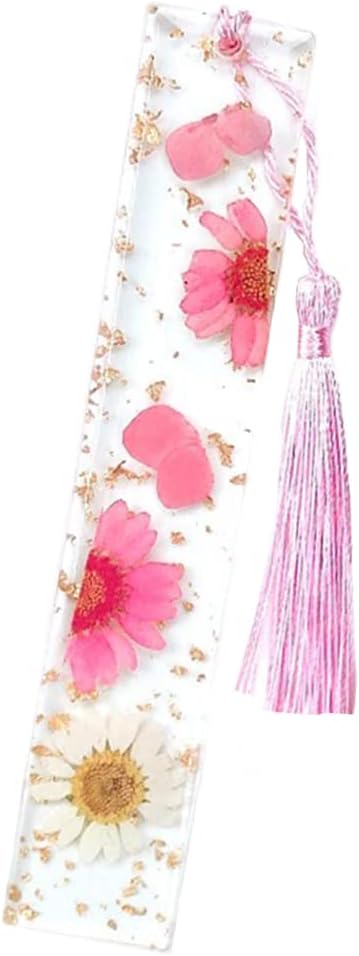 Daisy Epoxy Bookmarks Dried Flower Resin Bookmark Pressed Flower Bookmark Transparent Floral Dried Flower Page Marker acrylic bookmark for Kids Woman Teacher Students dark pink daisy