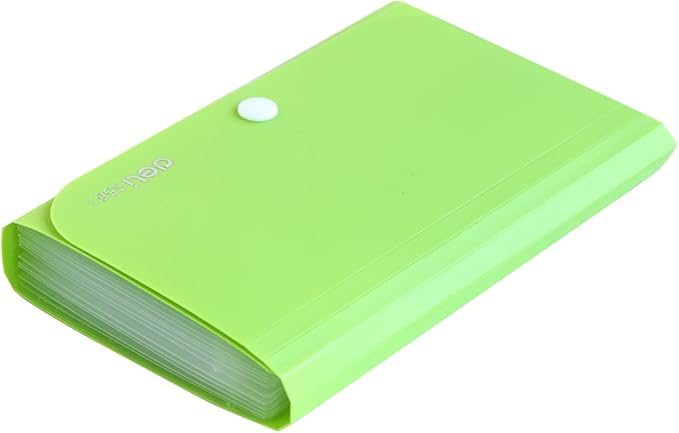 Expanding File Folder, Subdivision Accordion File Folder Mini Organizer PP Wallet for Cards,Coupons,Receipt,Tax Item or Changes,7x4.5 Inches,12 Pockets with Tabs and Check Case(Green)