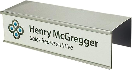 The Original Over the Cube - Quality Aluminum, Changeable Cubicle Nameplate Holder, Satin Silver Base, and Silver Name Plate Holder, (2.75" Cubicle Wall Depth) - Made in The USA