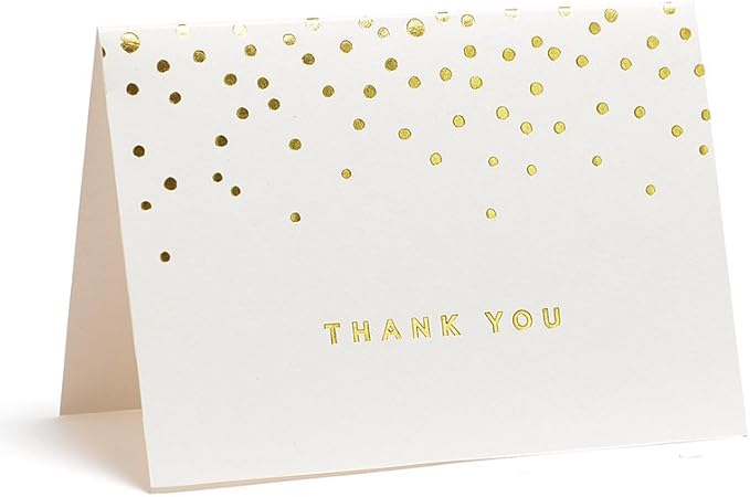 Gartner Studios Gold Foil Dots Thank You Cards, Ivory and Gold Foil Blank Thank You Notes, 3.5” x 5”, Set of 50 Blank Notecards with Envelopes (13745)