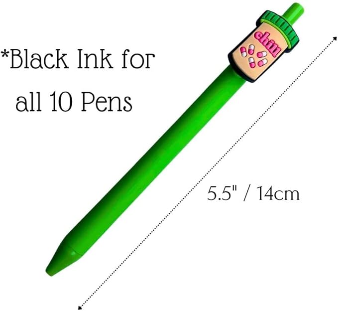 YJ PREMIUMS 10-Pack of Cute Nursing Pens with Heart, Syringe Designs in Black Ink - Versatile Writing Instruments for Nurses, Medical Assistants, Students