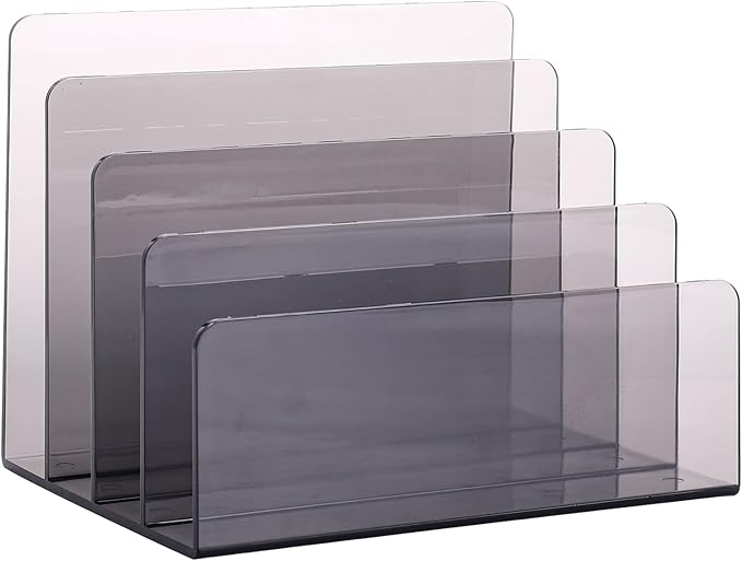Sooyee File Organizer,4 Compartment File Folder Organizer,Acrylic File Holder File Organizer for Desk,Office Decorations for Work,Clear Black