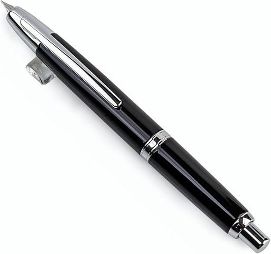 JINHAO 10 Press Fountain Pen, Retractable Metal Pen with Ink Converter (F Nib 0.5mm, Bright Black)