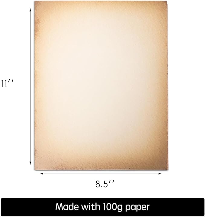50 Pack Classic Aged Paper | Vintage Stationary Paper | Use for Creating Timeless Writing, Drawing, Sketches, Painting Projects | Ink Jet and Laser Printer Friendly | 8.5 x 11 Inches 50 Sheets