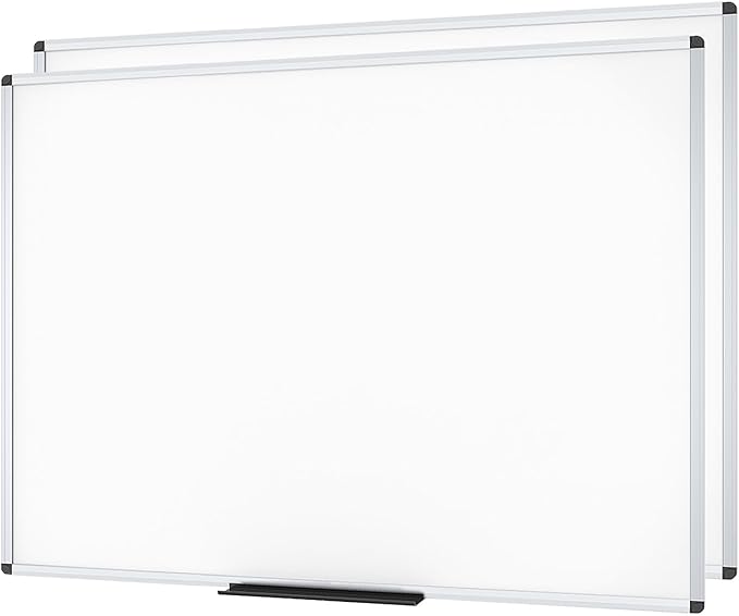 VIZ-PRO Magnetic Whiteboard/Dry Erase Board, 5' X 3', Pack of 2, Silver Aluminum Frame