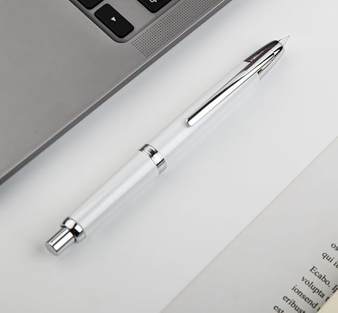 JINHAO 10 Press Fountain Pen, Retractable Metal Pen with Ink Converter (F Nib 0.5mm, Pearl White)