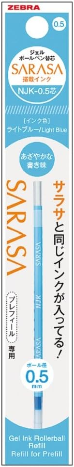 Zebra BRNJK5LB Ballpoint Pen Refill, Sarasa, NJK-0.5 Lead, Light Blue, 10 Pens