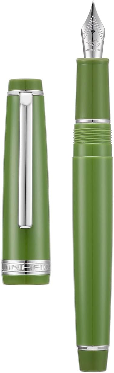 Jinhao 82 Avocado Green Acrylic Fountain Pen, Iridium Bent Nib Classic Design Smooth Writing Pen with Ink Converter (Silver Trim)